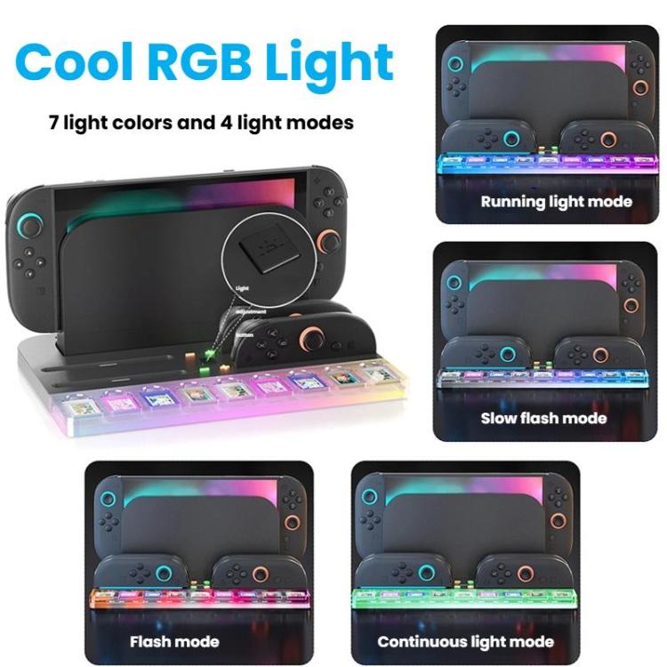 For Nintendo Switch 2  Console and Joy-Con Controllers Charging Dock with RGB Lighting, 9 Game Card Slots, HBS-2804