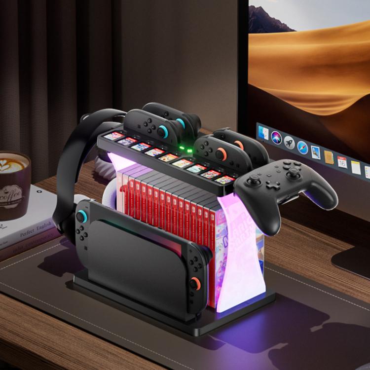 For Nintendo Switch 2 Joy-Con Multi-Functional Holder Charging Station with RGB Lights 25 Game Card Storage, HS-2806