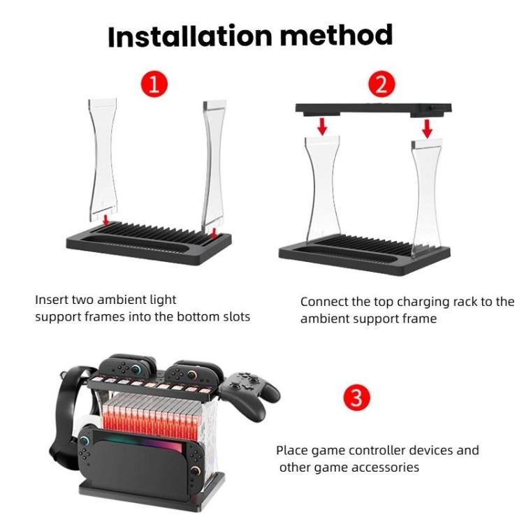 For Nintendo Switch 2 Joy-Con Multi-Functional Holder Charging Station with RGB Lights 25 Game Card Storage, HS-2806