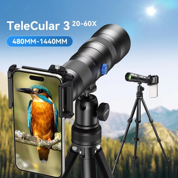 APEXEL TeleCular 3 20X-60X Zoom Lens Kit for Smartphones HD Super Telephoto Long-Range Shooting with Tripod Adapter, APL-T20-60XJJ029