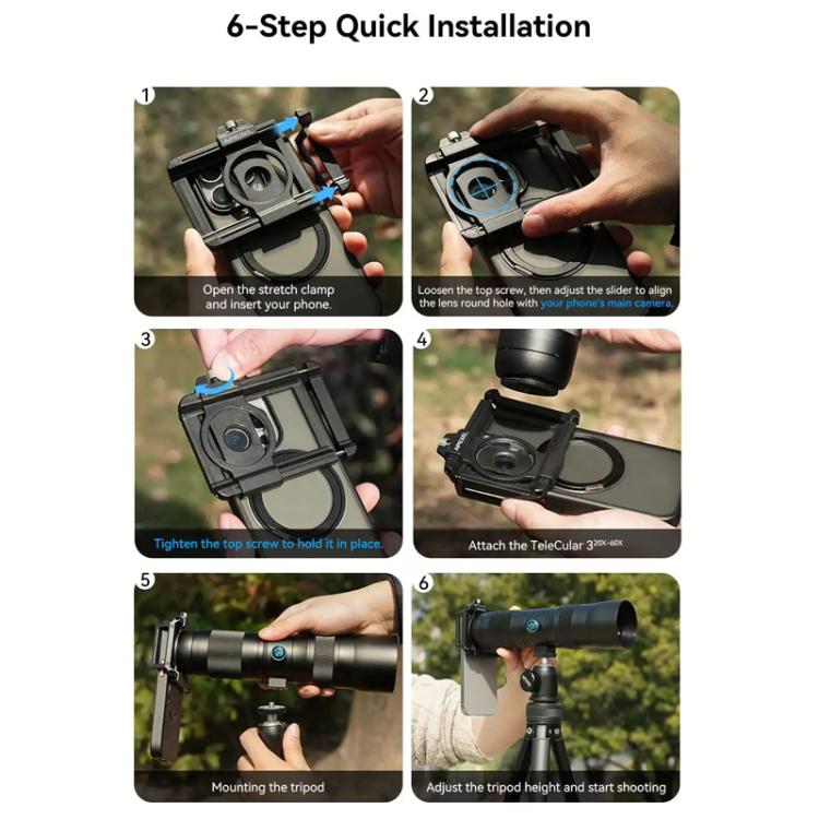 APEXEL TeleCular 3 20X-60X Zoom Lens Kit for Smartphones HD Super Telephoto Long-Range Shooting with Tripod Adapter, APL-T20-60XJJ029