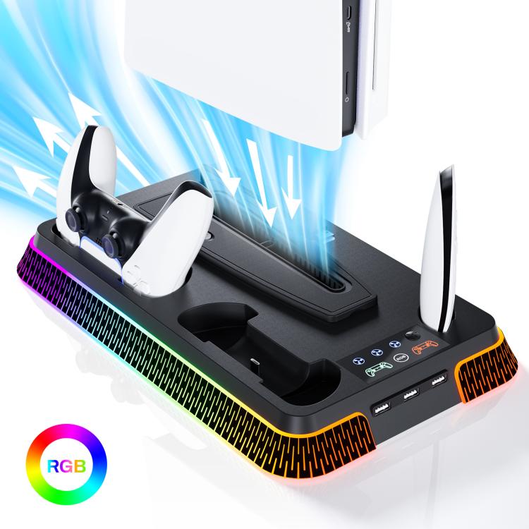 For PS5 Pro / PS5 Slim / PS5 Multifunctional Cooling Base With Dual Handle Charging Dock, YH66S Piano Style With Colorful Light White, YH66S Piano Style With Colorful Light Black, YH66 White, YH66 Black White, YH66 Black