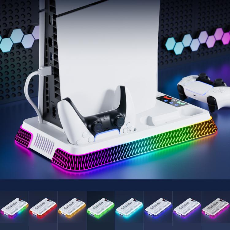 For PS5 Pro / PS5 Slim / PS5 Multifunctional Cooling Base With Dual Handle Charging Dock, YH66S Piano Style With Colorful Light White, YH66S Piano Style With Colorful Light Black, YH66 White, YH66 Black White, YH66 Black
