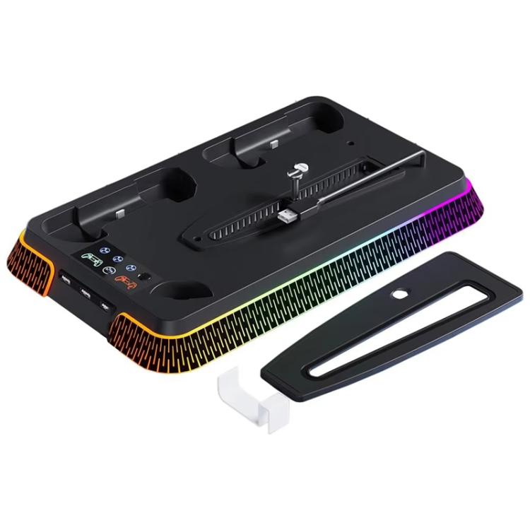For PS5 Pro / PS5 Slim / PS5 Multifunctional Cooling Base With Dual Handle Charging Dock, YH66S Piano Style With Colorful Light White, YH66S Piano Style With Colorful Light Black, YH66 White, YH66 Black White, YH66 Black