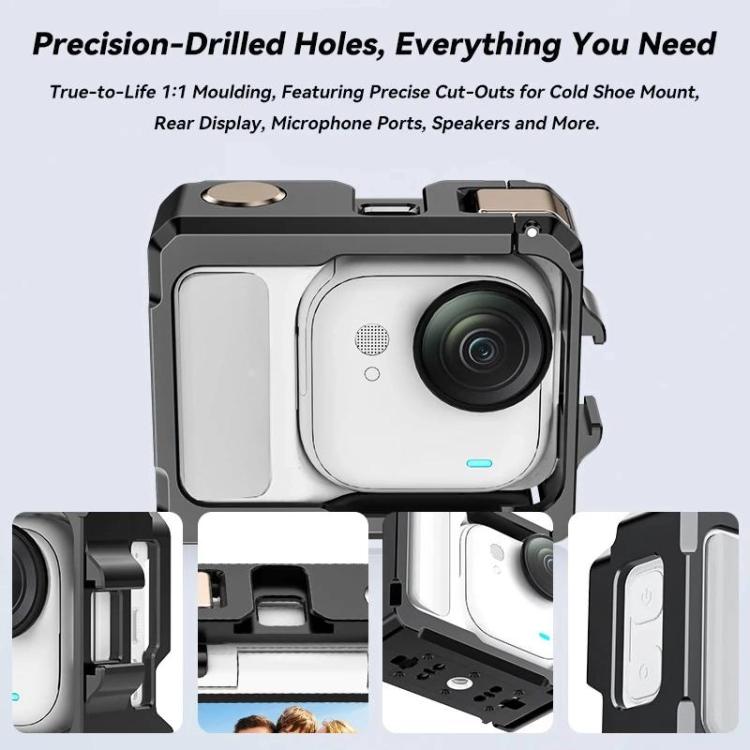 For Insta360 GO Ultra Aluminum Alloy Cage with Dual Cold Shoe Mount Shockproof Protective Frame, Aluminum Alloy Cage