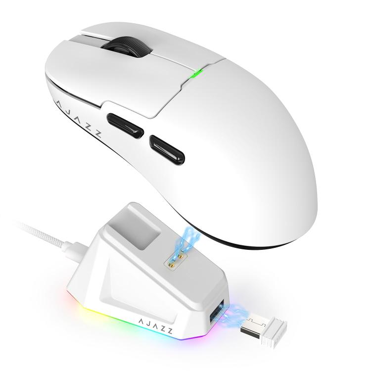 Ajazz 2.4G / Wired Dual Mode Gaming Mouse PAW3395 Chip, AJ159P With Charge Dock Black, AJ159P With Charge Dock White, AJ159 White