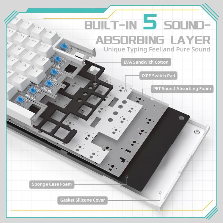 Ajazz AK820 Hot Swappable Wired Mechanical Keyboard With Light, Green Switch Ice Blue Light White, Red Switch White Light Black, AS Red Switch White Light Gray White, HP Switch White Light White Gray, Sea Salt Switch RGB Purple White Blue
