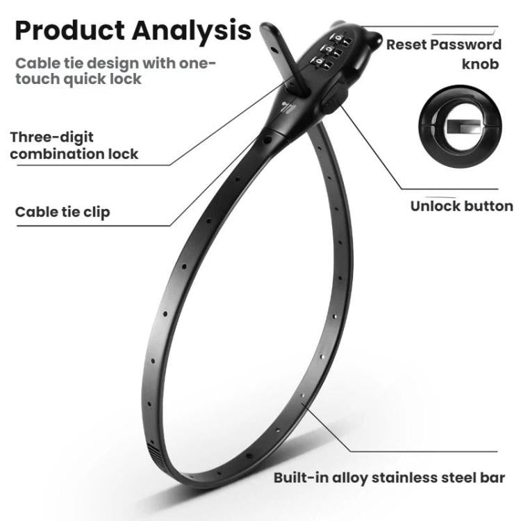 WEST BIKING Bicycle/Motorcycle Helmet Anti-Theft Portable Combination Cable Tie Lock, Bear Short, Bear Long, Regular Short, Regular Long