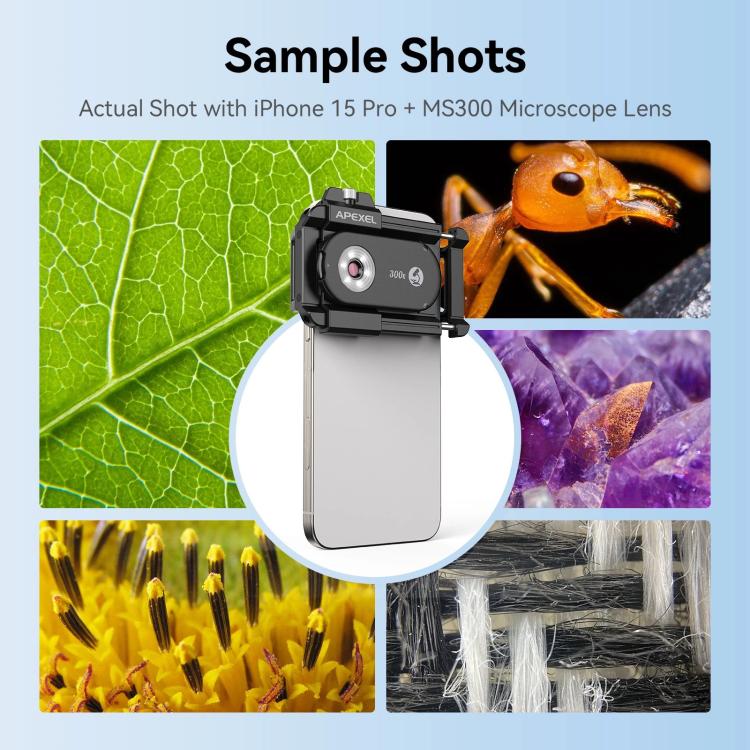 APEXEL PhoneMicro 5 Smartphone Microscope 300X Dual-Light Microscopic + UV, Multi-Mode Lighting, APL-MS300