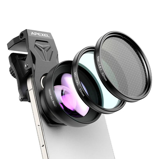APEXEL HB100U Macro Lens Kit with 52MM CPL & Star Filter for Smartphones 3-in-1 Phone Camera Lens Set, APL-HB100U52MM