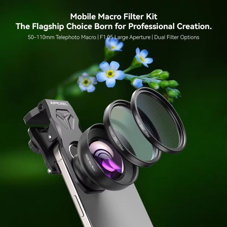 APEXEL HB100U Macro Lens Kit with 52MM CPL & Star Filter for Smartphones 3-in-1 Phone Camera Lens Set, APL-HB100U52MM