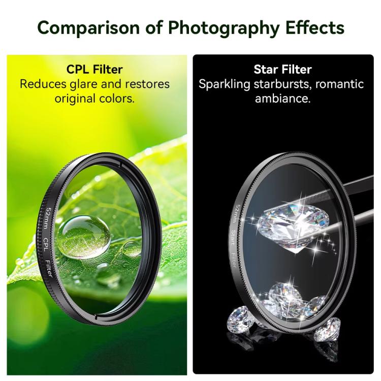 APEXEL HB100U Macro Lens Kit with 52MM CPL & Star Filter for Smartphones 3-in-1 Phone Camera Lens Set, APL-HB100U52MM