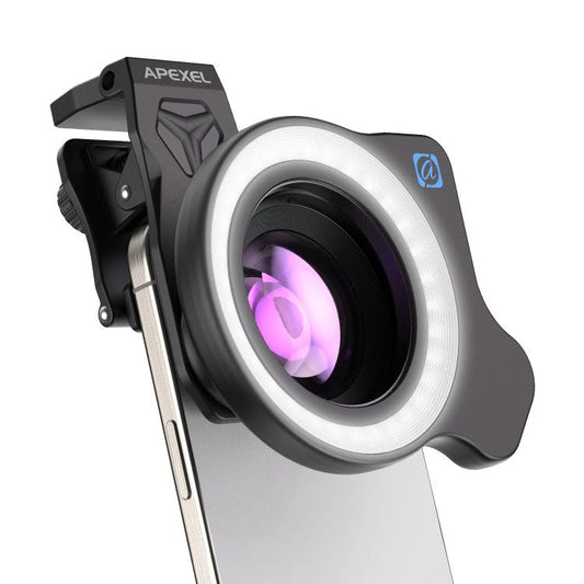 APEXEL HB100 Ultra Macro Lens & FL26 Fill Light Combo for Smartphones Close-Up Photography Kit, APL-HB100UFL26