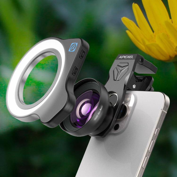 APEXEL HB100 Ultra Macro Lens & FL26 Fill Light Combo for Smartphones Close-Up Photography Kit, APL-HB100UFL26