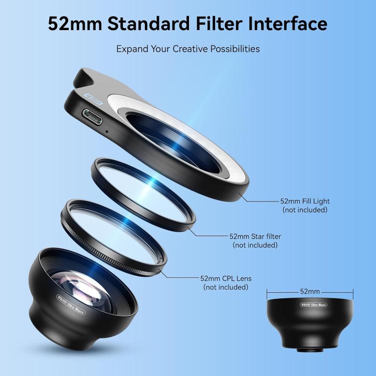 APEXEL HB100 Ultra Macro Lens for Smartphones 50-110mm Telephoto Zoom, F1.05 Large Aperture HD Lens, APL-HB100U