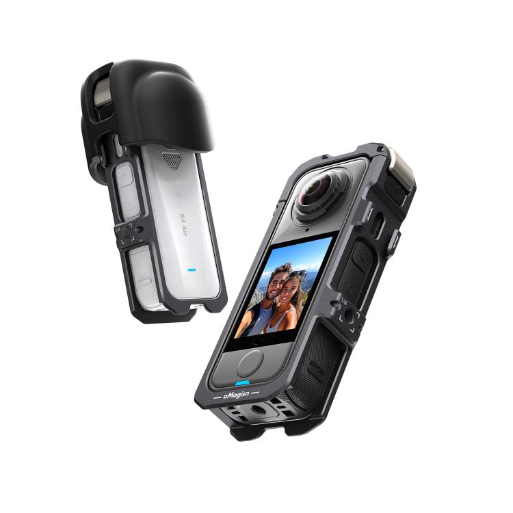 For Insta360 X4 Air aMagisn Quick-Release Metal Cage Wind Noise Reduction Expandable Frame with Lens Cap, Metal Cage