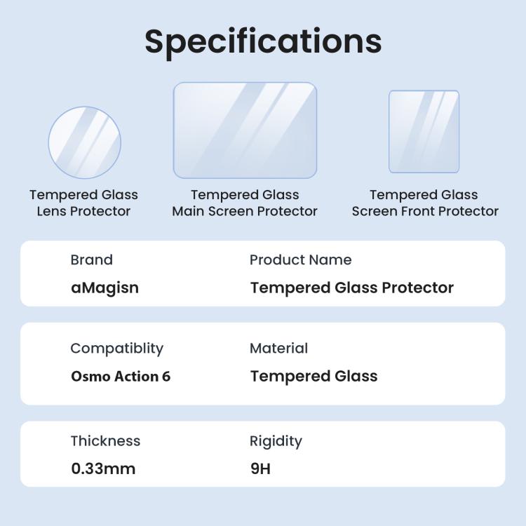 For DJI Osmo Action 6 aMagisn 9H Hardness Tempered Glass Screen Protector, 1 Pack, 2 Packs