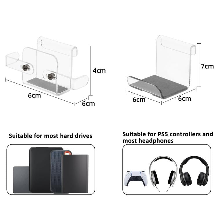 For PS5 Console Acrylic Overhead Hanger Dual Hook for Controller, Headset, and Hard Drive Storage