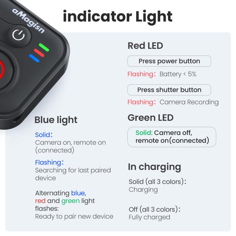 aMagisn Bluetooth Remote Shutter for DJI Osmo Action 6/Action 5 Pro/Action 4/Osmo 360, For DJI Osmo Action 50m