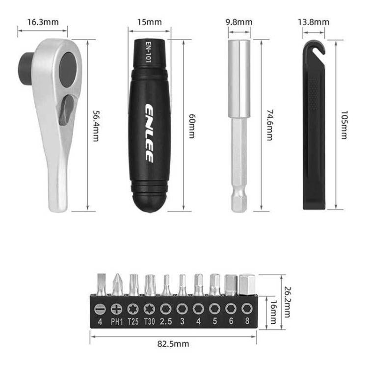 ENLEE 10pcs Bike Ratchet Wrench Repair Kit Multi-Functional Tire Repair Emergency Tool Set, 10pcs