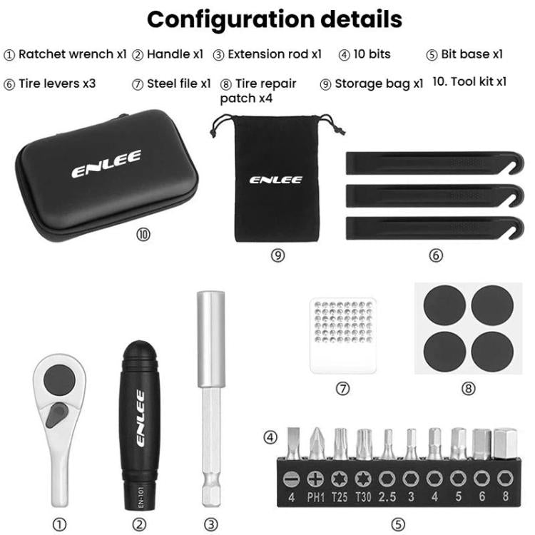 ENLEE 10pcs Bike Ratchet Wrench Repair Kit Multi-Functional Tire Repair Emergency Tool Set, 10pcs