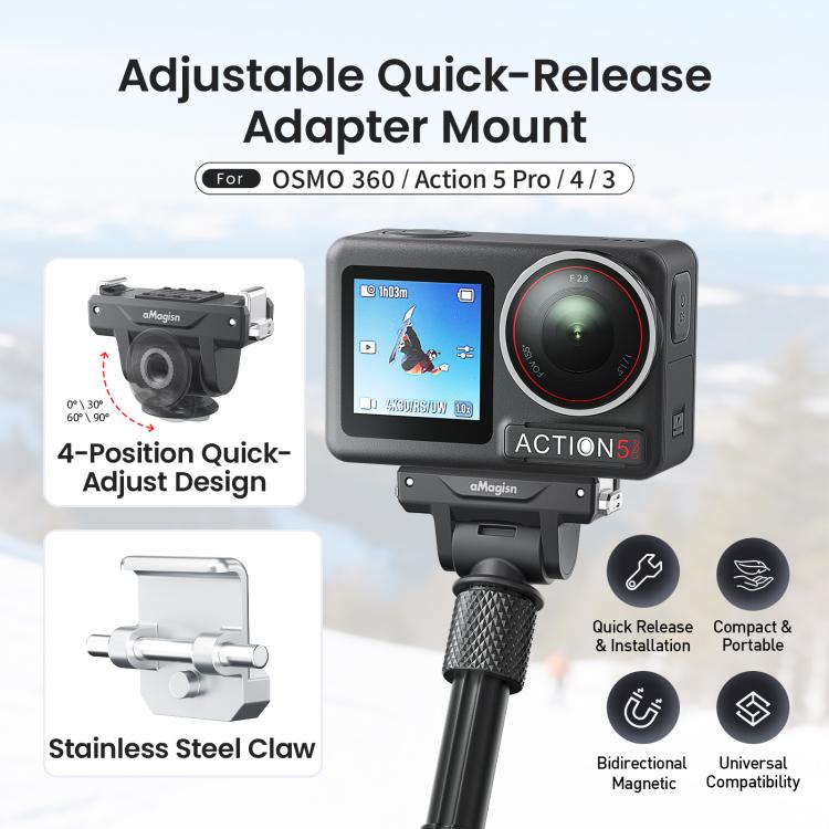 AMagisn Adjustable Quick Release Adapter For DJI Osmo 360/Action 5 Pro/4/3 - 4-Level Fast Perspective Switch