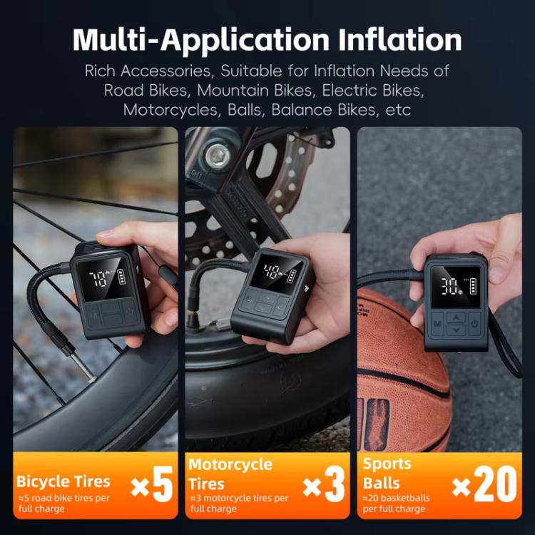 WEST BIKING Mini Digital Electric Air Pump Portable Tire Inflator with Preset Pressure, USB-C Rechargeable for Bikes Motorcycles Balls