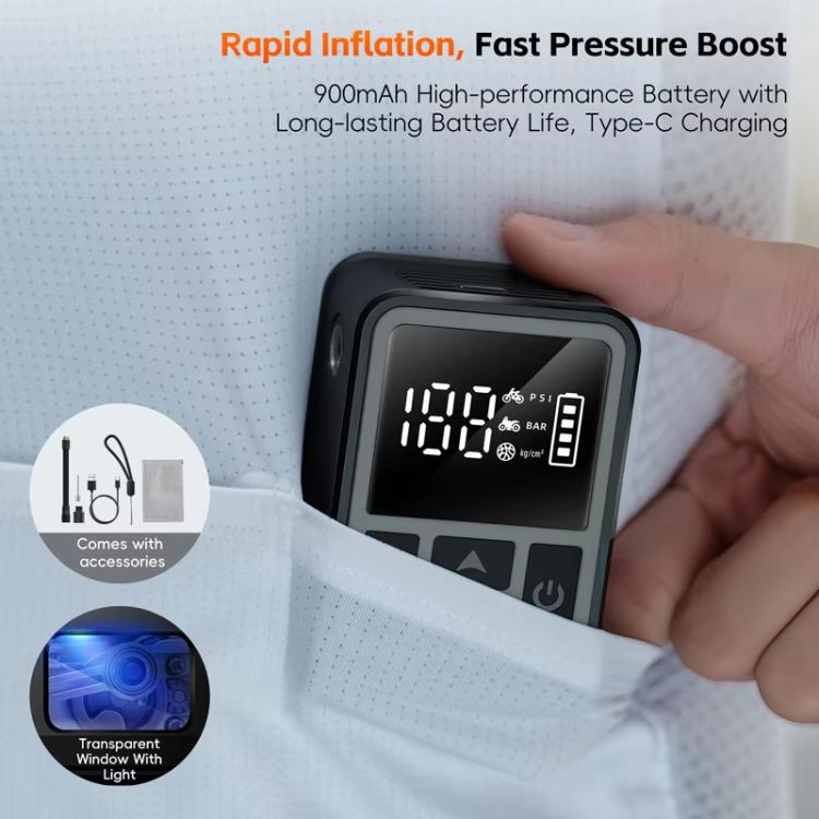 WEST BIKING Mini Digital Electric Air Pump Portable Tire Inflator with Preset Pressure, USB-C Rechargeable for Bikes Motorcycles Balls
