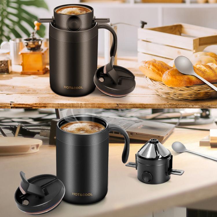 Portable Outdoor Coffee Maker Cup Stainless Steel Thermos Home Coffee Cup Drip Set, Black Cup+Drip Tray, Black Cup+Drip Tray+Spoon, White Cup+Drip Tray, White Cup+Drip Tray+Spoon