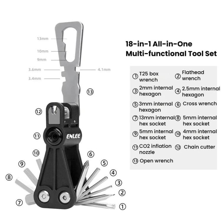 ENLEE EN93 18 In 1 Bike Multifunctional CO2 Inflator Head Hexagonal Repair Tool, EN93