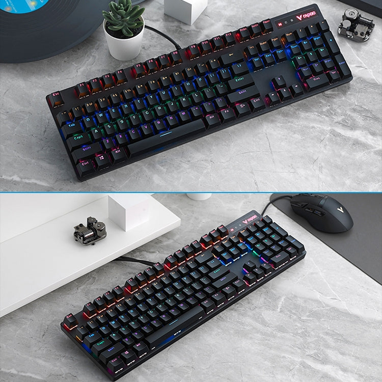 Rapoo V500 PRO Mixed Light 104 Keys Desktop Laptop Computer Game Esports Office Home Typing Wired Mechanical Keyboard, Black Shaft, Green Shaft, Tea Shaft, Red Shaft