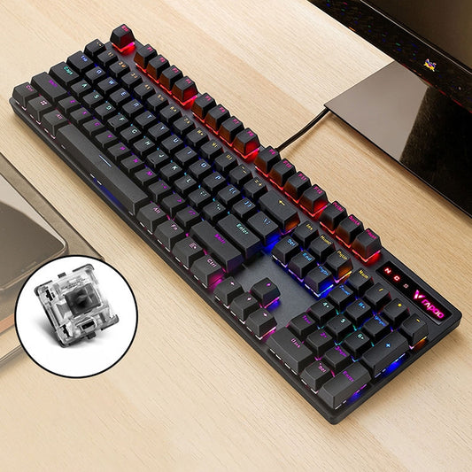 Rapoo V500 PRO Mixed Light 104 Keys Desktop Laptop Computer Game Esports Office Home Typing Wired Mechanical Keyboard, Black Shaft, Green Shaft, Tea Shaft, Red Shaft