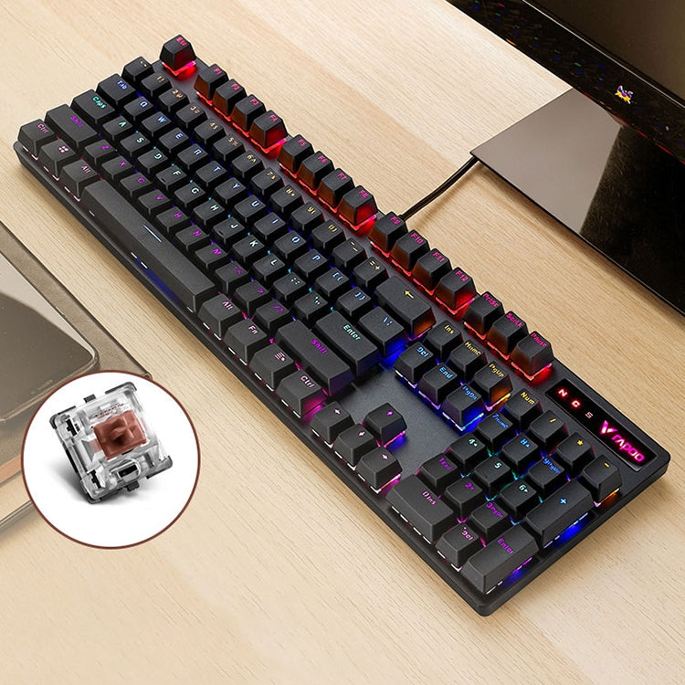 Rapoo V500 PRO Mixed Light 104 Keys Desktop Laptop Computer Game Esports Office Home Typing Wired Mechanical Keyboard, Black Shaft, Green Shaft, Tea Shaft, Red Shaft